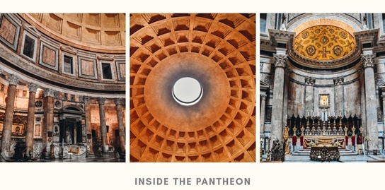 inside the Pantheon in Rome: Appreciated the beauty of the building, especially from inside. 2,000 years old Pantheon designed by Emperor Hadrian is also a marvel of engineering. When you visit, make sure you look at the breath-taking domed ceiling with the hole in the middle, letting the light and rain in.  