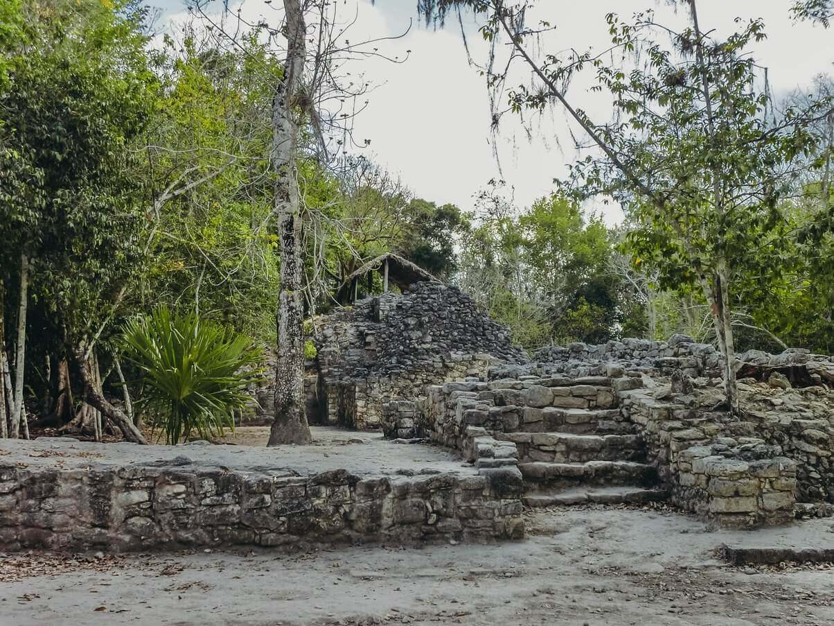 exploring Maya ruins in jungle