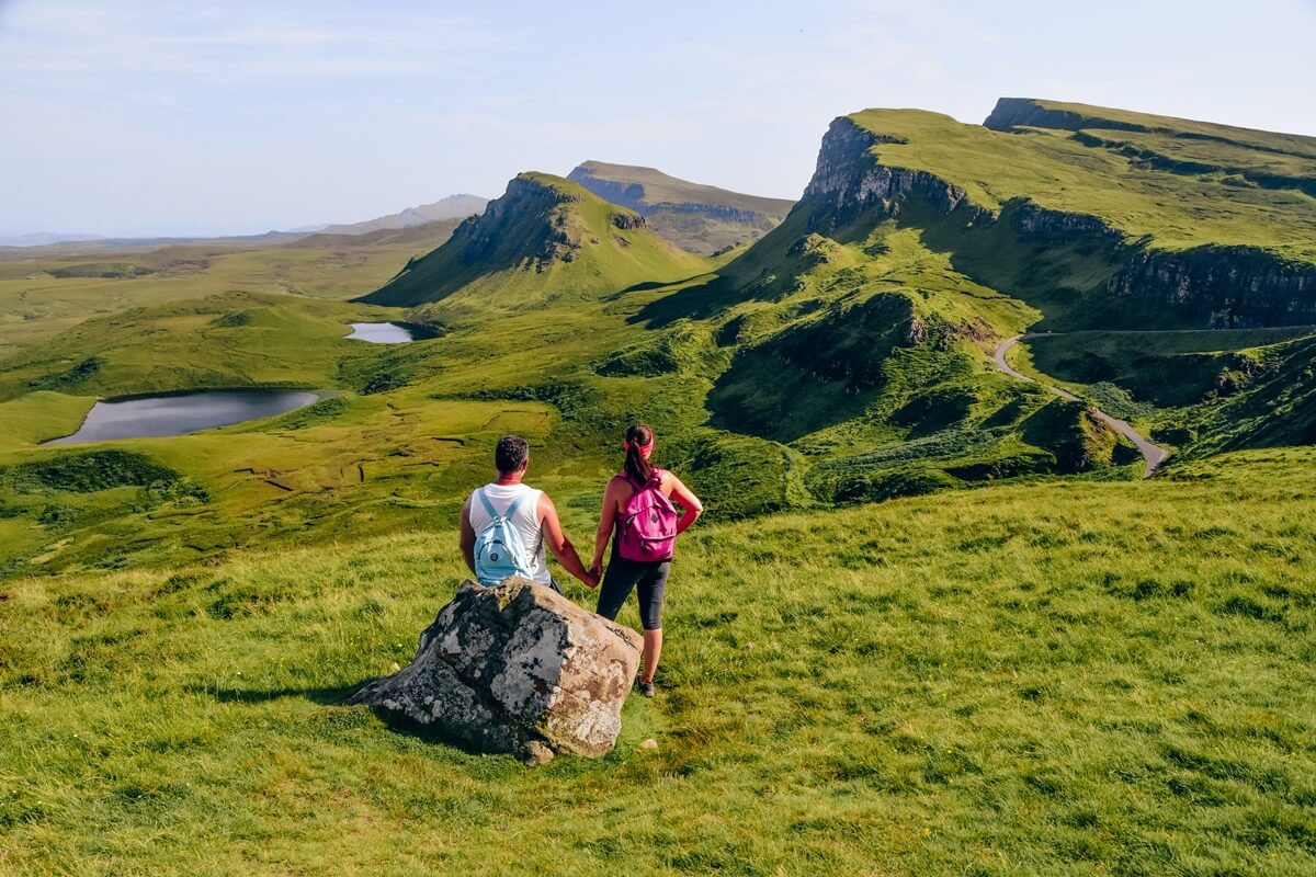 the best things to do in Isle of Skye: Hiking Quiraing is one of the best things to do in the Isle of Skye because it offers spectacular views from any angle. The Quiraing Loop is a 6.5 km (4 miles) trail, and it will take you 3 hours to complete it. Quiraing walk is a moderate hike. It is steep at times, and it can get slippery when wet. Hence, wear a pair of sturdy walking boots and waterproof clothing.