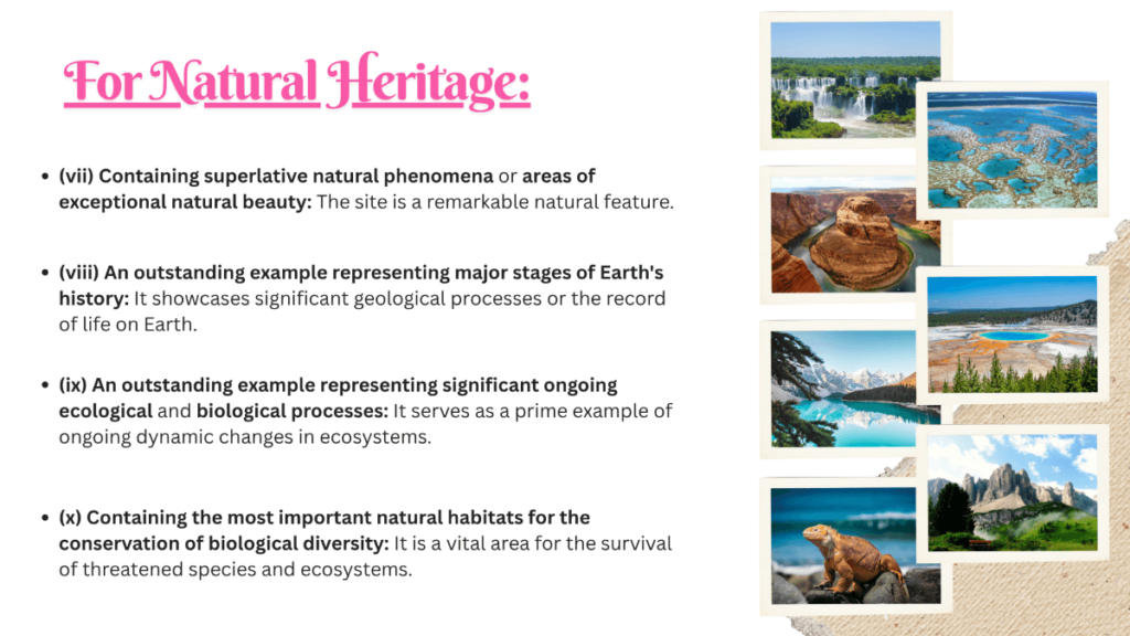 What are UNESCO World Heritage sites - natural heritage criteria