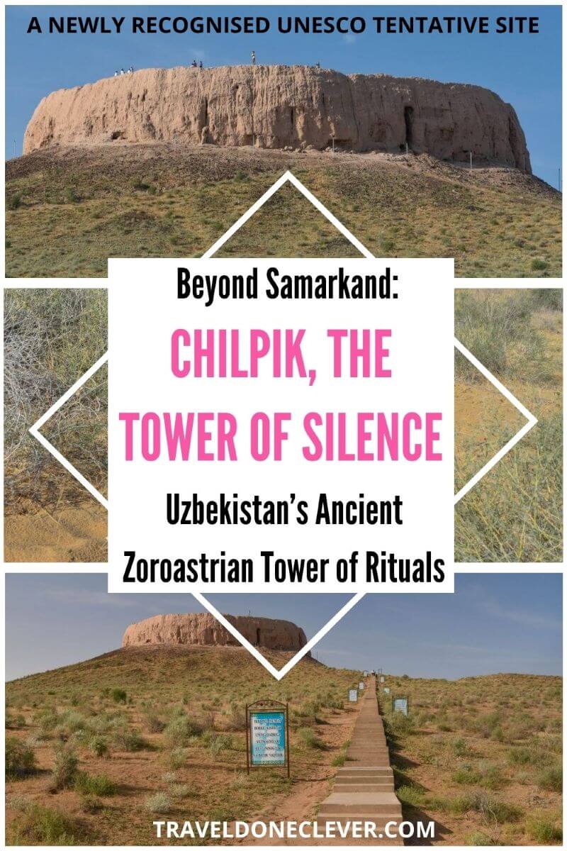 This is not your typical ancient ruin. Chilpik the Tower of Silence is a circular mud-brick dakhma standing on a lonely hill in Uzbekistan’s desert. Around 2,000 years ago, Zoroastrians used it for sky burials, making Chilpik the Tower of Silence a completely different religious world from the famous Silk Road monuments. In this Chilpik the Tower of Silence guide, you’ll learn about its history, unusual purpose, and practical information for visiting. We also explain why it is on Uzbekistan’s UNESCO Tentative List. Save this Chilpik the Tower of Silence guide now and read it before planning your trip to Uzbekistan. #Chilpik #ChilpikTheTowerOfSilence #ChilpikUzbekistan